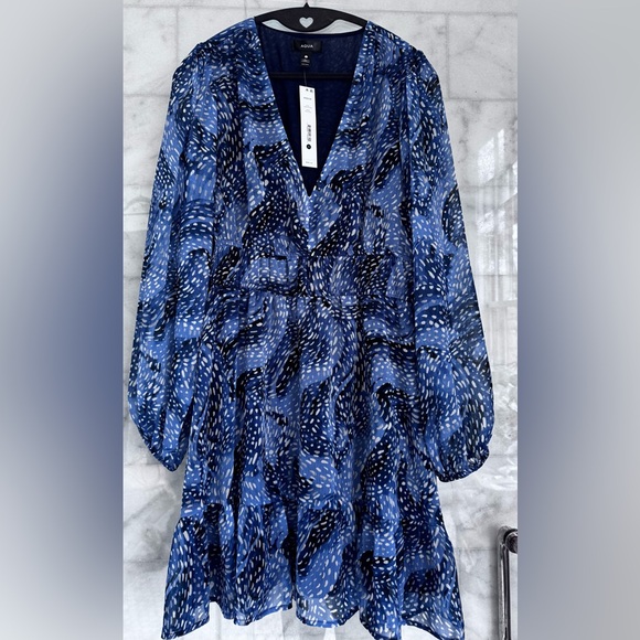 Aqua Dresses & Skirts - AQUA Blue Multi Print Long Sleeve Tiered Mini Dress Size M NWT